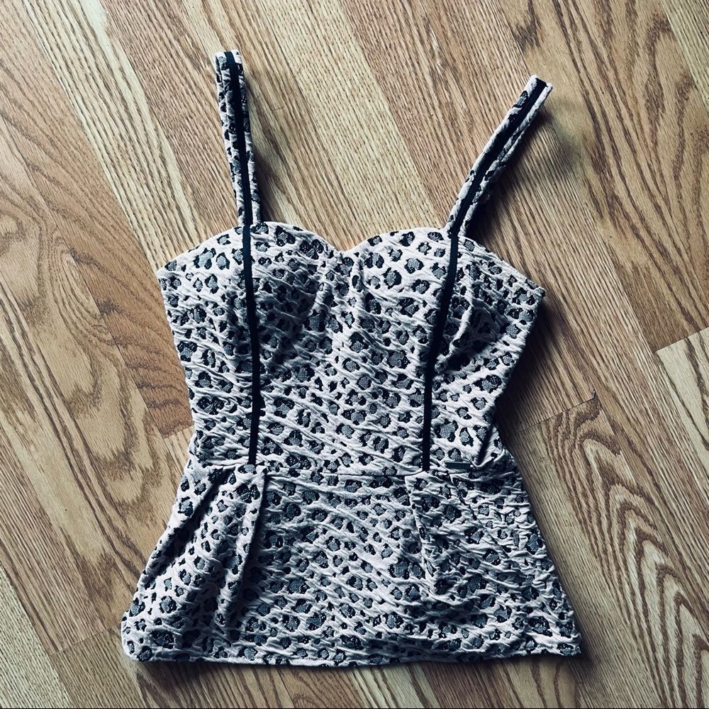 Guess Animal Print On Pale Pink Stretch Cotton Blend Tank With Padding  Size XS